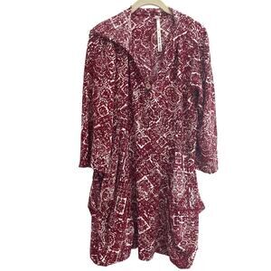 Uncle Frank Red Pocketed Hooded Festival Boho Hippie Dress-Size Large